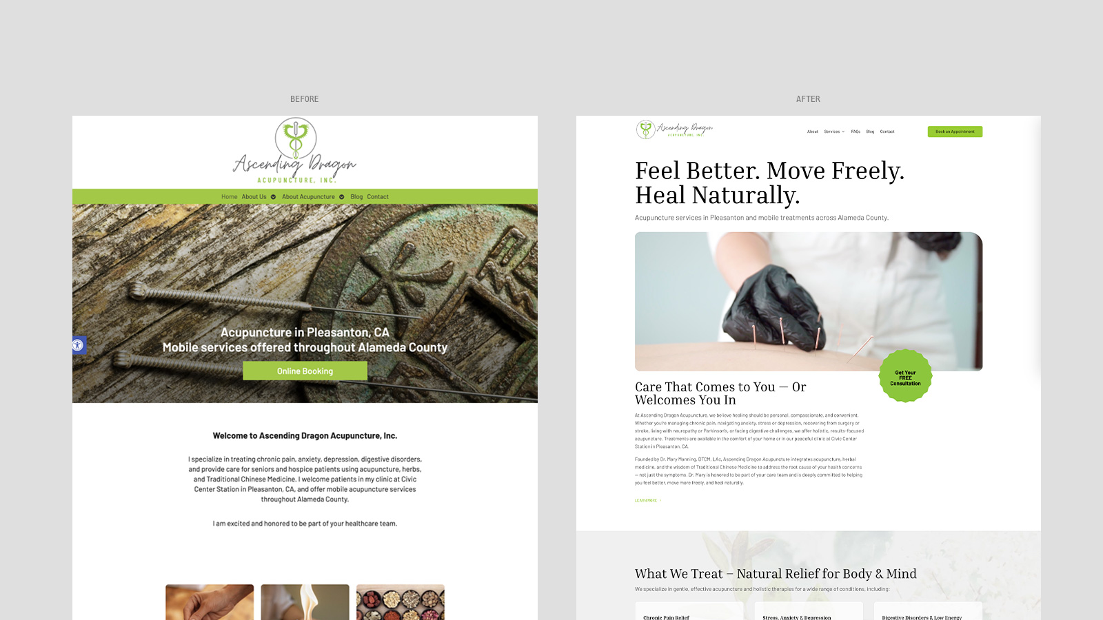 Ascending Dragon Acupuncture — design detail, Website Design