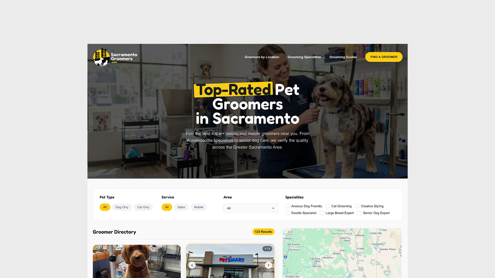 Sacramento Groomers — design detail, Web Application